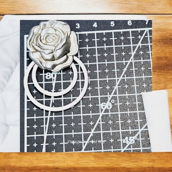 Vtg Pewter 3D Metal Rose Earrings Baby Pink Double Loops Romantic Roses Flower - Picture 10 of 11